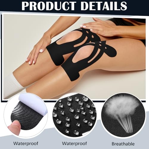 50 Pcs Precut Kinesiology Tape for Knees, Black - color: Black