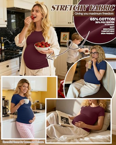 Huukeay 4 Pack Women's Short Sleeve Maternity Tops - color: Black, Wine Red, White, Navy Blue, size: Medium