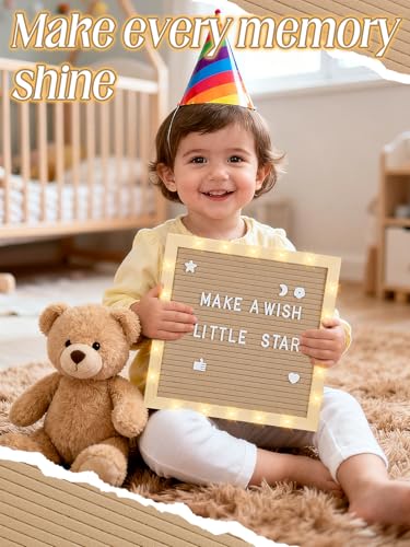 10"×10" Felt Letter Board with LED Lights & Stand, First Day of School Sign - color: Camel
