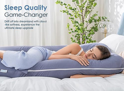 QUEEN ROSE Cooling Pregnancy Pillow, U Shaped Maternity Body Pillow, Blue - color: Blue