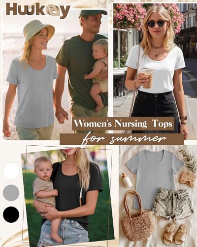 Huukeay 3 Pack Women's Nursing Shirts - color: Black, Gray, White, size: Medium