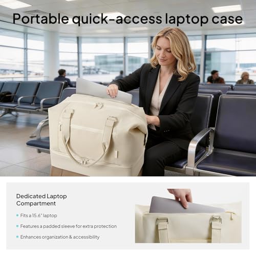 TOPEAST Travel Duffle Bag, Weekender Bags for Women with Shoe Compartment - color: Beige
