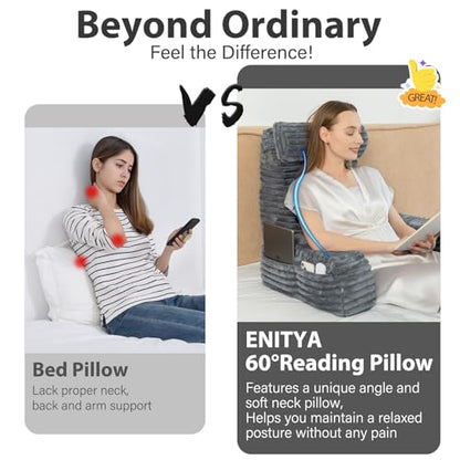 ENITYA 22" XL Back Pillow for Bed Sitting Up with Armrests & Big Pockets - color: Dark Grey, size: XL(5'3"-5'11")