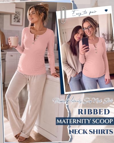 Women's Maternity Long Sleeve Shirt Pregnancy Top - color: Light Pink, size: Small