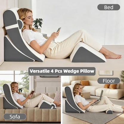 Wedge Pillow Set for After Surgery,White/Dark Grey,4PCS-22 - color: White/Dark Grey, size: 4PCS-22''