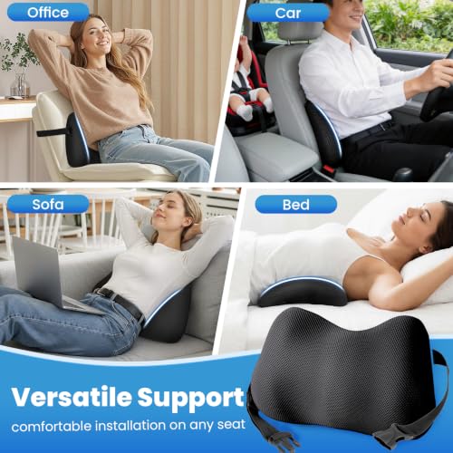 Lumbar Support Pillow, Memory Foam Back Cushion for Office Chair Car, Black - color: Black
