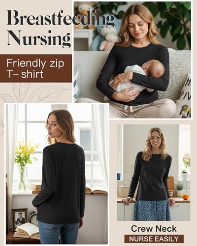 Women's Cotton Modal Maternity Nursing Tops - color: Black, size: XX-Large