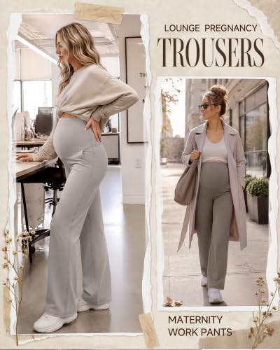 3 Pack Women's Maternity Yoga Pants with Pockets - color: Brown, Light Coffee, Cream, size: Medium