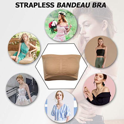 Women's Bandeau Bra, Strapless Bralette Seamless Bandeau Bra Tube Top Bras - color: #003 Black White Grey, size: Medium