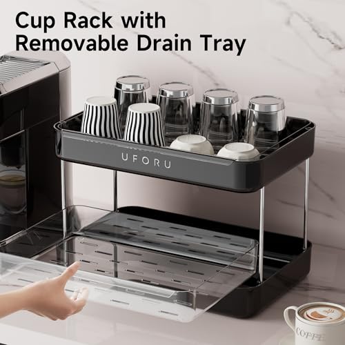 UFORU Countertop Coffee Station Organizer,Cup Rack,Mug & Wine Glass Holder - color: Black