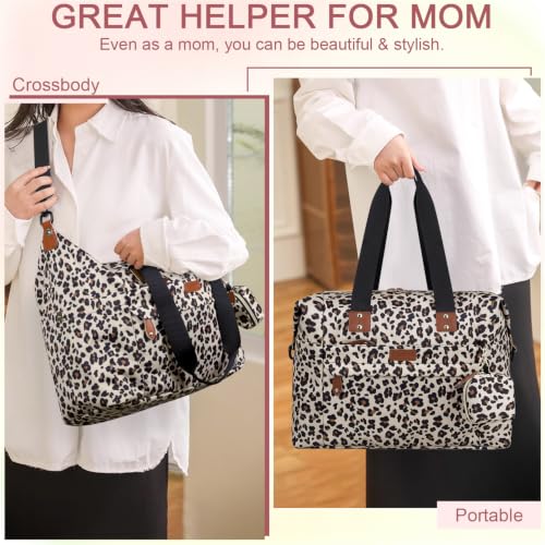 Pritent Diaper Bag Tote Waterproof Maternity Baby Bags with Pacifier Case - color: Leopard, size: Large