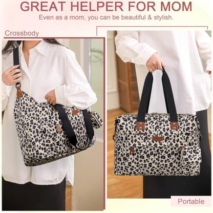 Pritent Diaper Bag Tote Waterproof Maternity Baby Bags with Pacifier Case - color: Leopard, size: Large