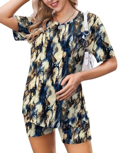 Ekouaer Maternity Sets 2 Piece Outfits Summer Caual Pregnancy Loungewear - color: Zr220, size: Medium