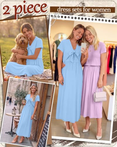 Women's Maxi Sundress Cropped Cardigan Set - color: Blue, size: X-Large