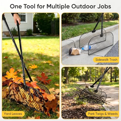 Long Handle Metal Leaf Grabber Rake, Lightweight Leaf Collector for Yard Work, No Bending, Easy Assembly, Labor-Saving Leaf Grabber for Lawn Shrub Debris, Grass & Yard Garbage Cleaning
