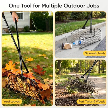 Long Handle Metal Leaf Grabber Rake, Lightweight Leaf Collector for Yard Work, No Bending, Easy Assembly, Labor-Saving Leaf Grabber for Lawn Shrub Debris, Grass & Yard Garbage Cleaning
