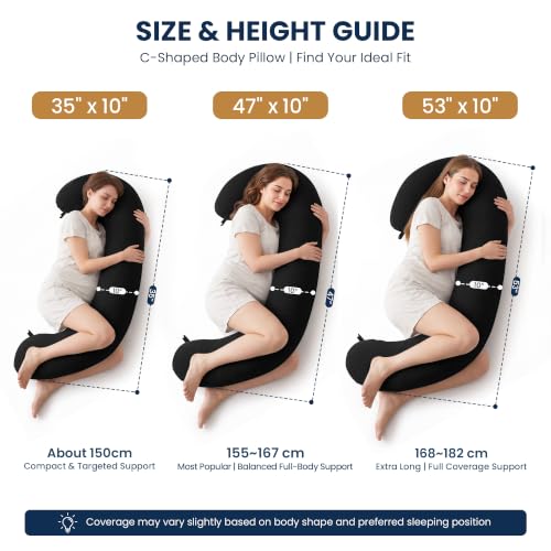 TranquilRelax C Shaped Body Pillow for Side Sleepers, Black-47 * 10" - color: Black, size: 47*10 in