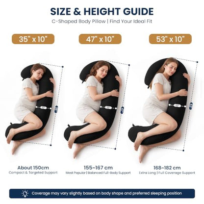 TranquilRelax C Shaped Body Pillow for Side Sleepers, Black-53 * 10" - color: Black, size: 53*10 in