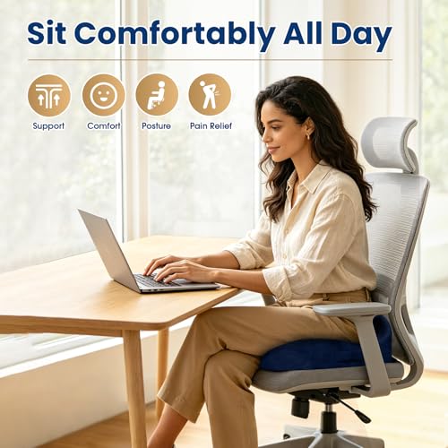 Memory Foam Seat Cushion for Office Chair & Car Seat, Blue - color: Blue