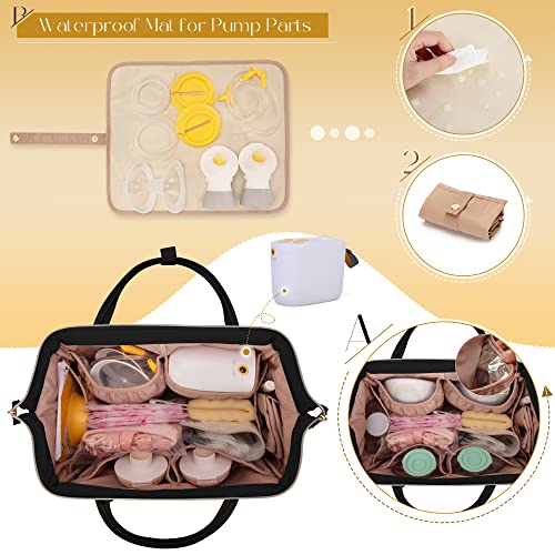 Fasrom Wearable Breast Pump Backpack with Cooler Compartment Bundle with Breast Pump Caddy Organizer Bag with Breastmilk Cooler