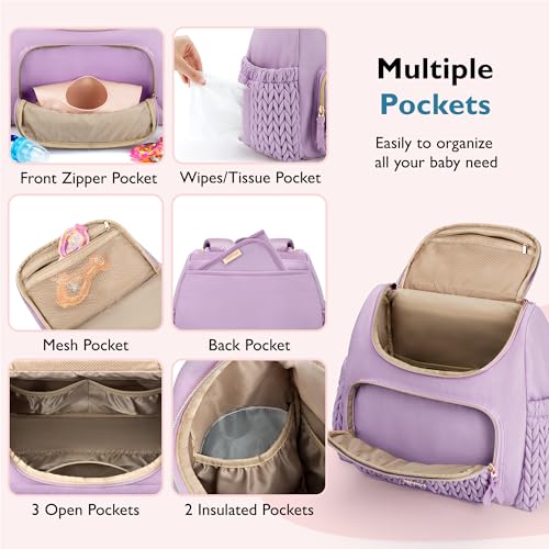 mommore Diaper Bag Backpack, Stylish Mini Travel Bag with Changing Pad - color: Purple, size: Small