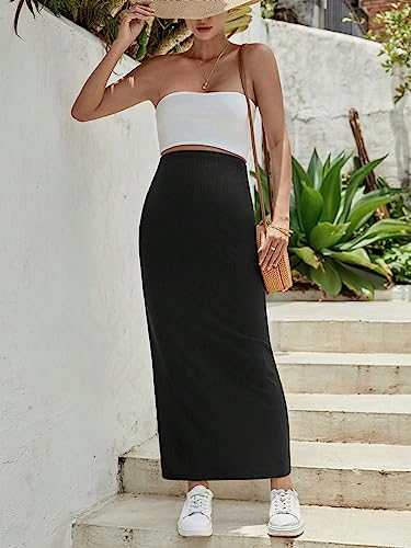 OYOANGLE Women's Maternity High Waist Adjustable Maxi Skirts - color: Black, size: X-Large