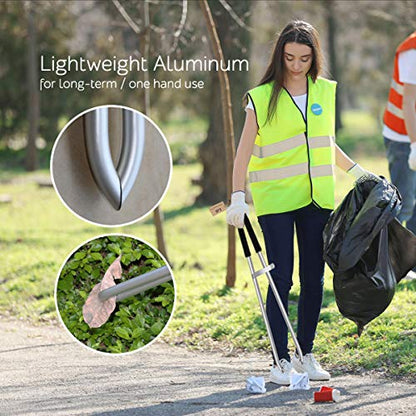 EJG 36" Long Trash & Garbage Picker Grabber, Lightweight Aluminium & Rustproof, Litter Pick Up Stick, Trash Tong, Reaching Assist Tool, Reacher Tool for Elderly, Garden Nabber Plogging (Black) - color: Black