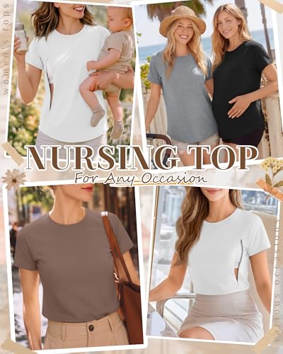 Huukeay 4 Pack Women's Nursing Breastfeeding T-Shirts - color: Coffee, White, Gray, Black, size: Medium