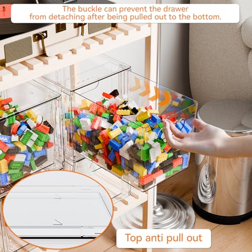 Yieach 2 Pack Large Stackable Storage Drawers,11″Deep Under Cabinet Organizer,Baby Bottle Organizer,Clear Stacking Pull Out Drawer,Acrylic Storage Containers Bins for Organizing Snack,Medicine,Makeup