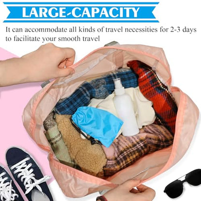Travel Bag 2PCS Foldable Duffle Tote Weekender Overnight Luggage Bag - color: Pink+Blue