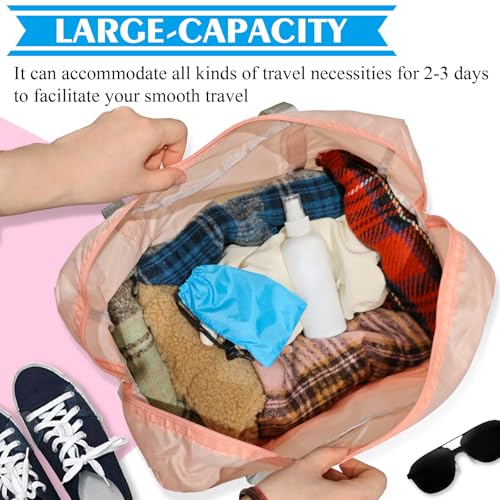 Travel Bag 2PCS Foldable Duffle Tote Weekender Overnight Luggage Bag - color: Pink+Red