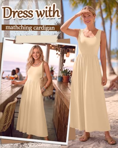 Women's Maxi Sundress Cropped Cardigan Set - color: Apricot, size: Large
