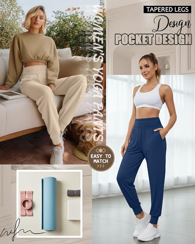Locoowai 2 Pack Women's Yoga Sweatpants with Pockets - color: Apricot, Haze Blue, size: Medium