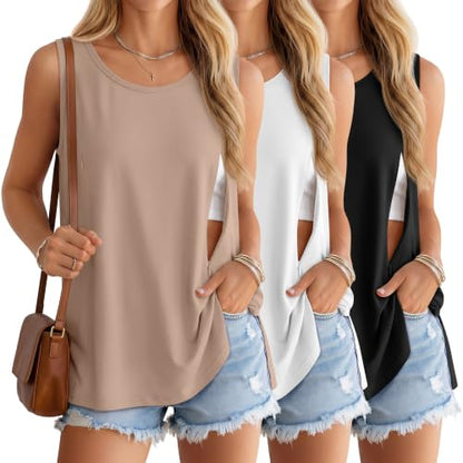 Huukeay 3 Pack Women's Oversized Nursing Tank Tops - color: White, Khaki, Black, size: Large