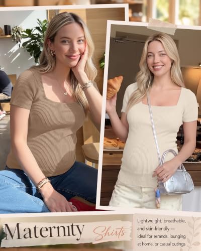 Ficerd 4 Pack Women's Maternity Shirts - color: Apricot, Khaki, Brown, Black, size: X-Large