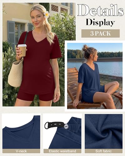 2 Pack Women Maternity Set Pregnancy Outfit - color: Navy Blue, Wine Red, size: XX-Large