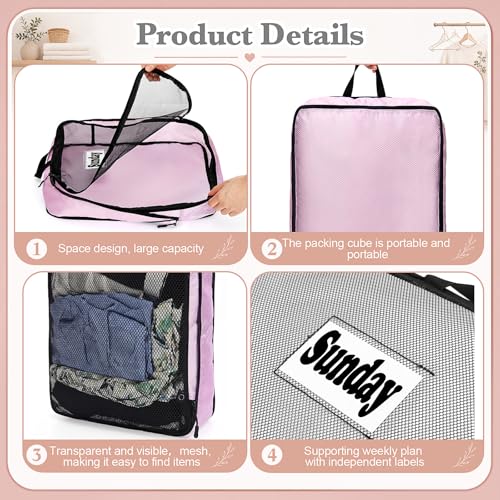 7 Pcs Packing Cubes for Travel Days of Week, Pastel, L - color: Pastel, size: L