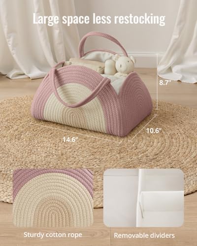 Blissful Diary Diaper Caddy Organizer, Woven Cotton Rope, Blush Rainbow - color: Blush Rainbow