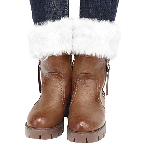 Womens Fur Trim Boot Cuff Top Cover Leg Warmers - color: White