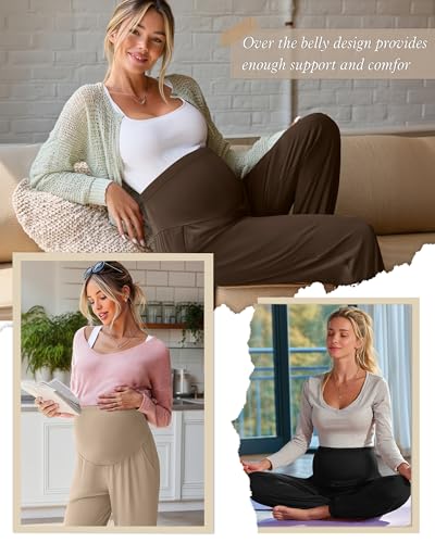 3 Pack Women's Maternity Jogger Pregnancy Sweatpants - color: Light Camel,brown, Black, size: XX-Large