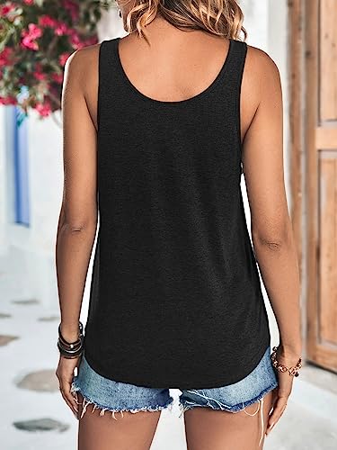 SweatyRocks Women's Scoop Neck Button Up Tank Top Casual - color: Black, size: Medium