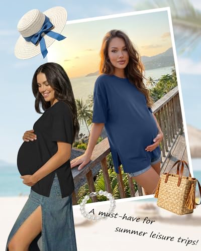 Riyiper 4 Pack Women's Short Sleeve Maternity T Shirts - color: Black, Haze Blue, Yellow, Red, size: Medium