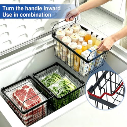 Freezer Organizer Bins fit 5 /9 cu. Ft Chest Freezer (Black-3Pack)