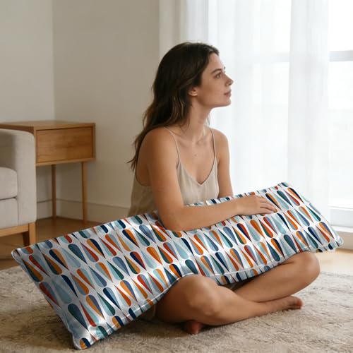 Body Cooling Pillow Cases Cover,Mid-Century Modern Body Pillow Cover Satin Pillowcase for Hair and Skin,Soft Long Pillow Cover with Zipper Closure 20x54 Inches - color: Mid-century Modern