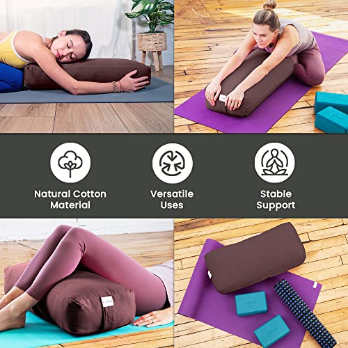 Sol Living Rectangular Yoga Bolster Meditation Pillow, Extra Firm Cotton - color: Brown, size: Rectangular 28" x 12" x 8"