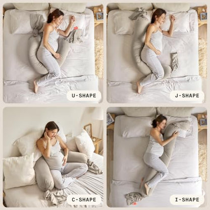 bbhugme Pregnancy Pillow, Seashell Beige - Adjustable Firmness & Shape - color: Seashell Beige