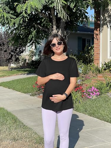 Women's Maternity Nursing Tops Soft Breastfeeding Shirts Pregnancy Tees - color: Black, size: Large