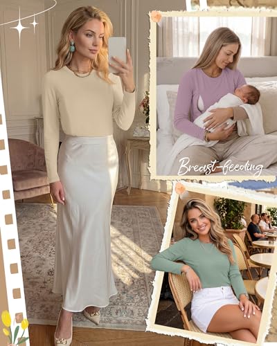 4 Pack Nursing Breastfeeding Tops with Hidden Zipper - color: Mint Green, Light Yellow, White, Light Purple, size: Medium
