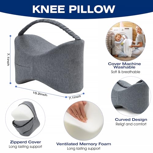 Knee Leg Pillow for Side Sleepers Leg Pillow for Side Sleeping with Strap-100% Memory Foam Wedge Contour Spacer Cushion for Back,Hip Knee Pregnancy Sciatica Pain Relief Free Sleep Mask Ear Plugs Grey - color: Grey