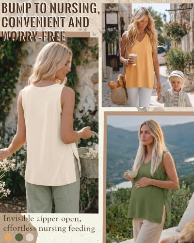 3 Pack Womens Maternity Nursing Tank Top - color: Yellow, Green, Cream, size: Large